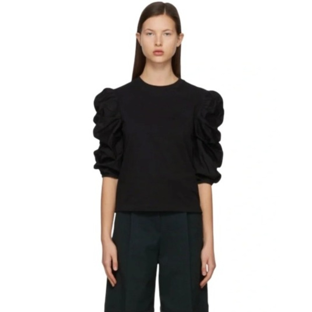 See by Chloe Black Puffy Sleeve T-Shirt Womens M Black Minimalist Quiet Luxury